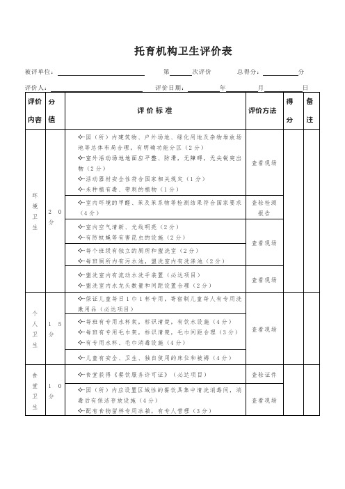 托育机构卫生评价表