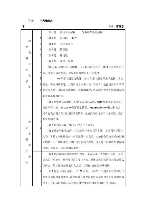 2010年考研中央财经大学管理学专业真题解析