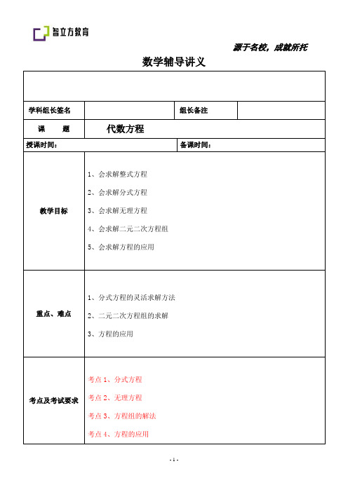 上海初二数学讲义之代数方程复习