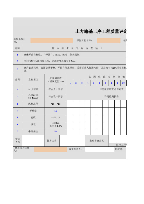 土方路基工序工程质量评定表