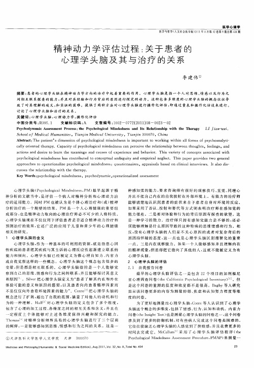 精神动力学评估过程：关于患者的心理学头脑及其与治疗的关系