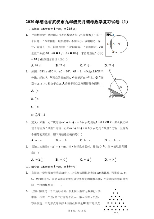 2020年湖北省武汉市九年级元月调考数学复习试卷1