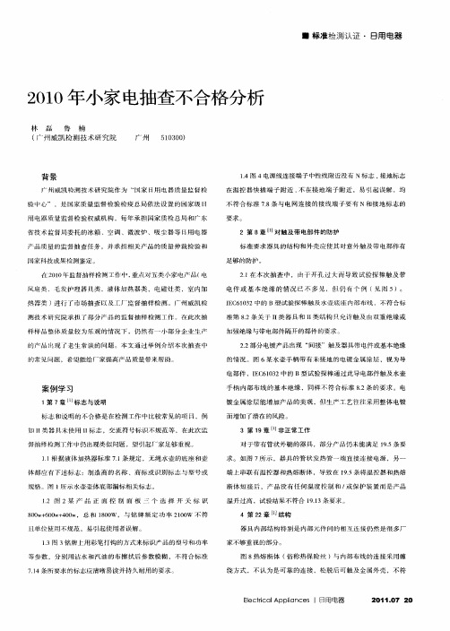 2010年小家电抽查不合格分析