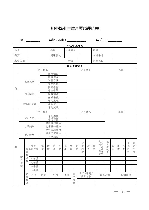 初中毕业生综合素质评价表(正式)