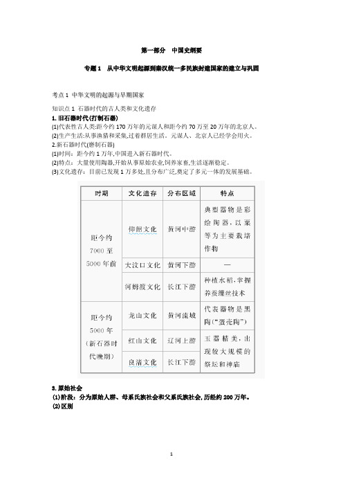 2025高考历史总复习专题讲解：专题1 从中华文明起源到秦汉统一多民族封建国家的建立与巩固