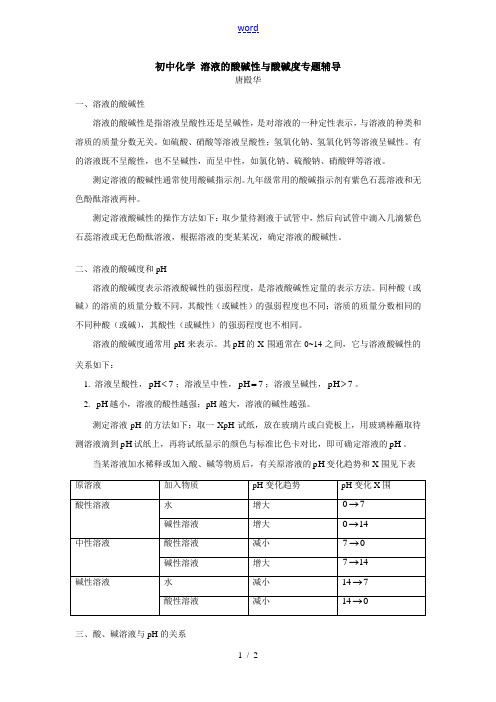 初中化学 溶液的酸碱性与酸碱度专题辅导