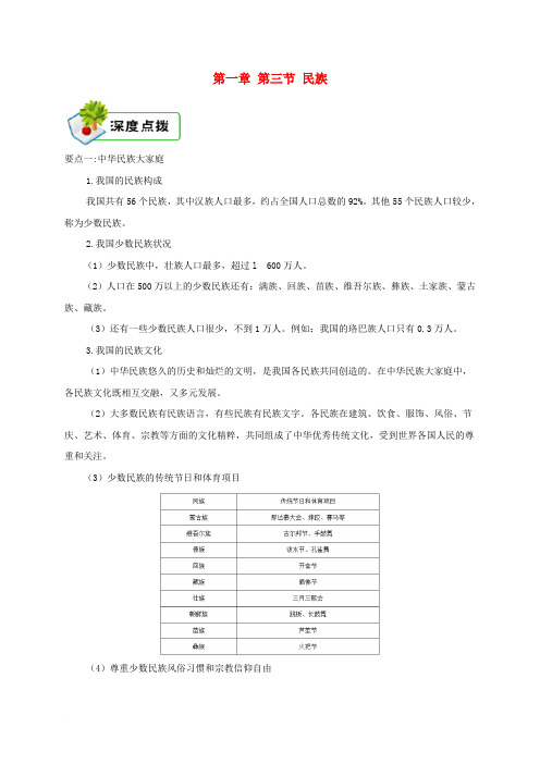 八年级地理上册 1.3民族深度点拨 (新版)新人教版