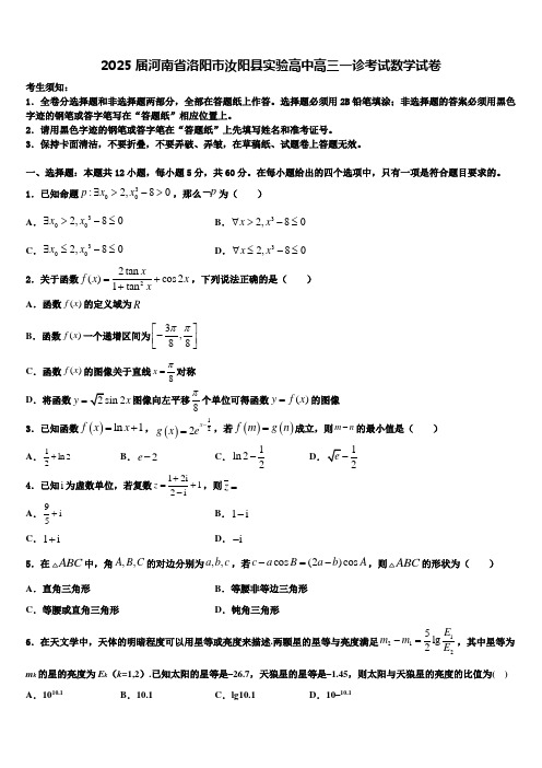 2025届河南省洛阳市汝阳县实验高中高三一诊考试数学试卷含解析