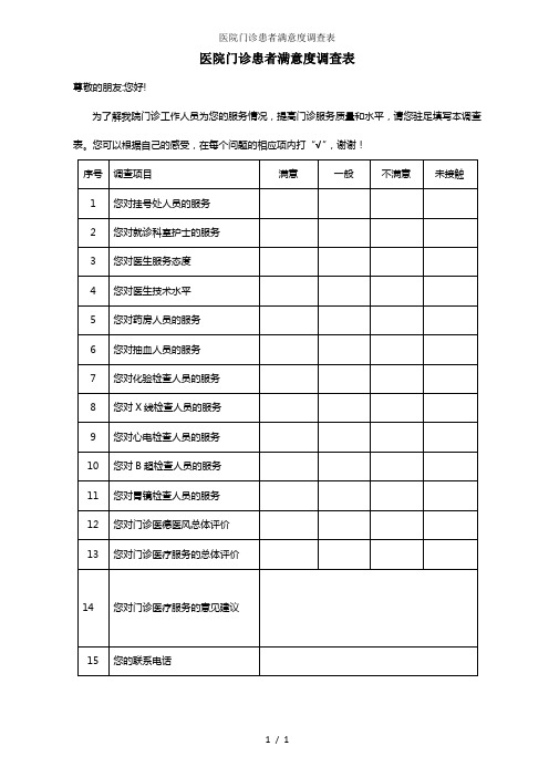 医院门诊患者满意度调查表