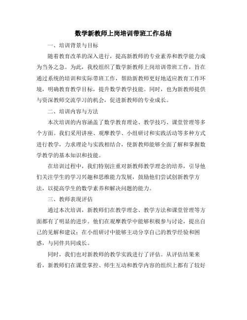 数学新教师上岗培训带班工作总结