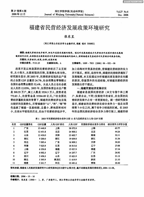 福建省民营经济发展政策环境研究