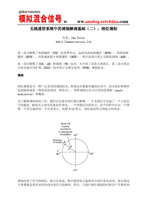 无线通信系统中的调制解调基础(二)：相位调制