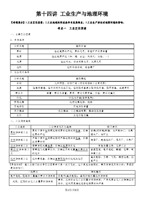 高考高三地理一轮复习工业生产与地理环境讲义(经典打印版)