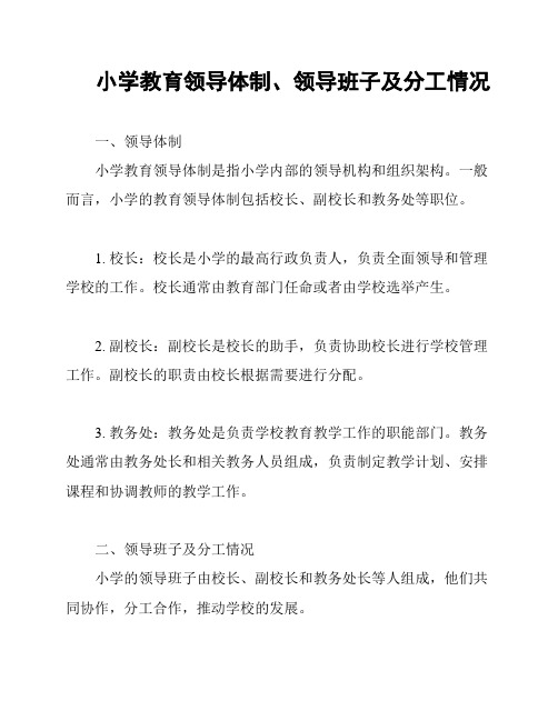 小学教育领导体制、领导班子及分工情况