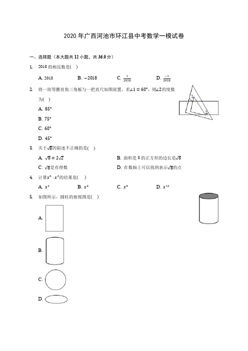 2020年广西河池市环江县中考数学一模试卷(含答案解析)