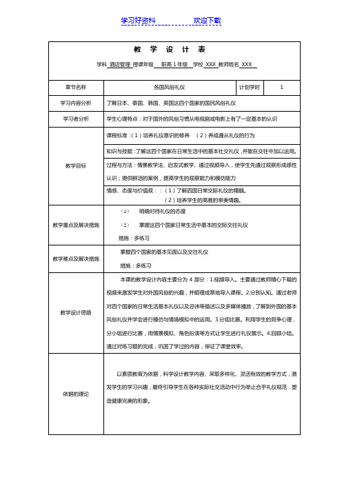 各国风俗礼仪教案