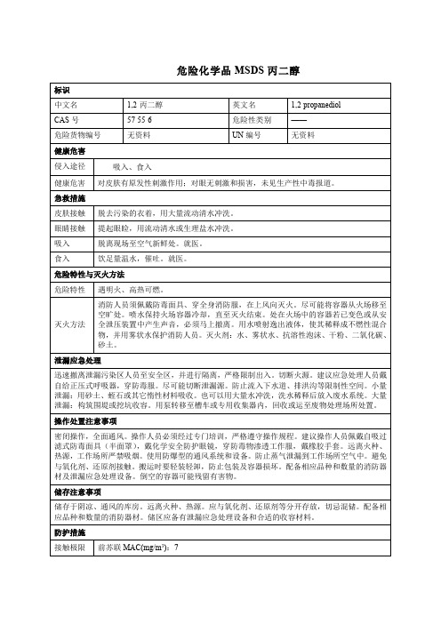 危险化学品MSDS丙二醇