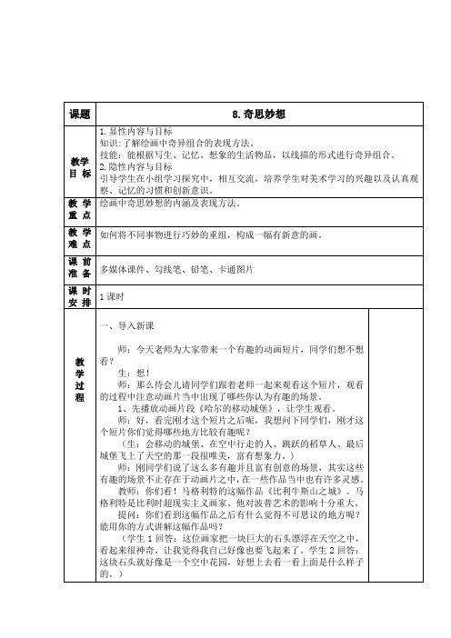 【公开课教案】8.《奇思妙想》教学设计