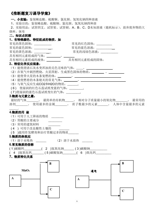 2020-2021学年人教版(五四学制)化学专题推断题复习课导学案