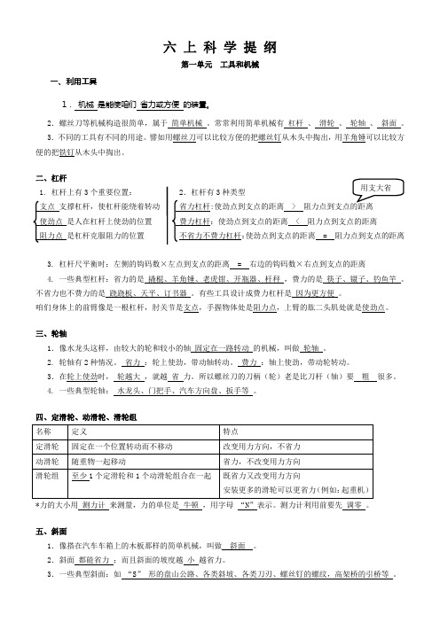 六年级上科学第一单元提纲