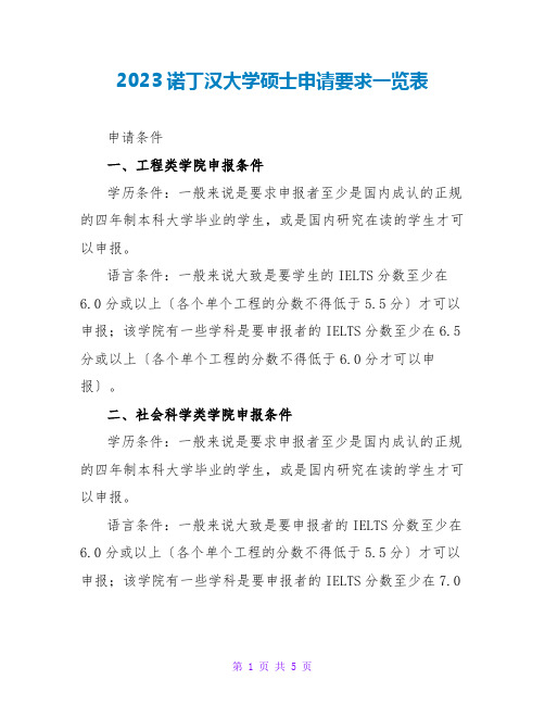 2023诺丁汉大学硕士申请要求一览表