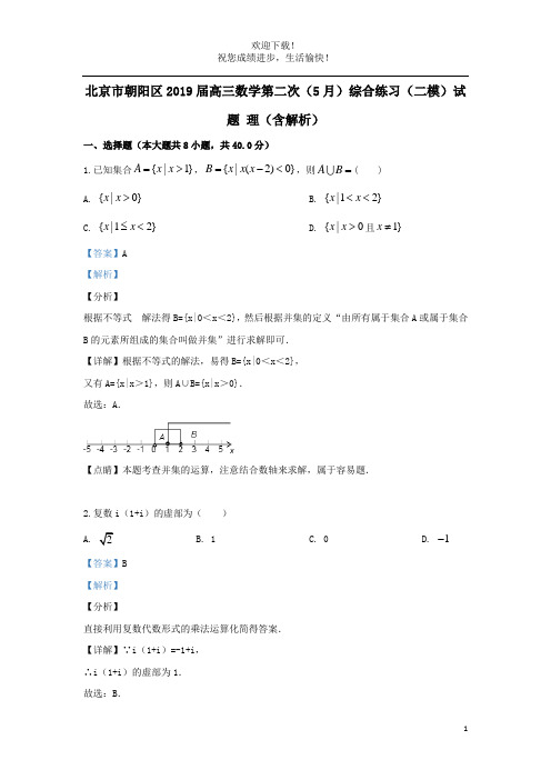 北京市朝阳区2019届高三数学第二次(5月)综合练习(二模)试题理(含解析)