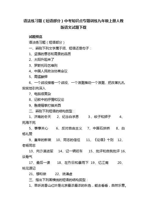 语法练习题（短语部分）中考知识点专题训练九年级上册人教版语文试题下载