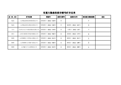 有重大隐患的报市销号矿井名单