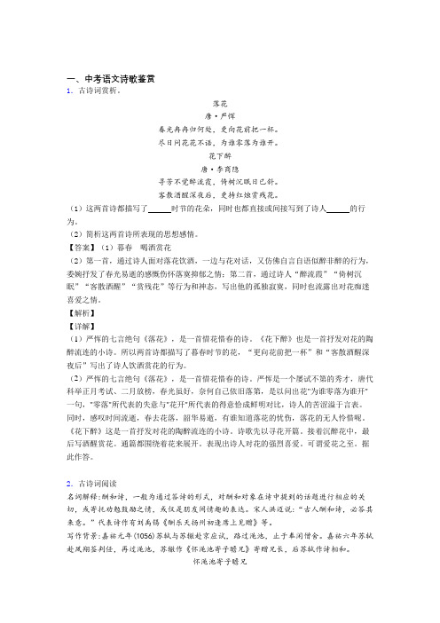 备战中考语文复习《诗歌鉴赏》专项综合练习含答案