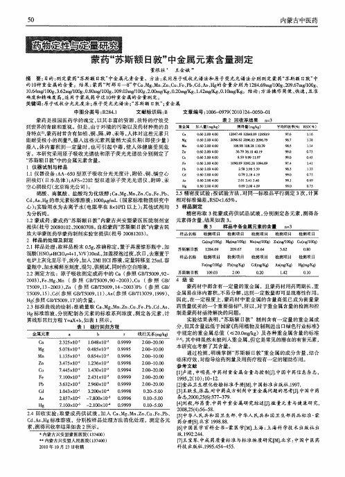 蒙药“苏斯额日敦”中金属元素含量测定