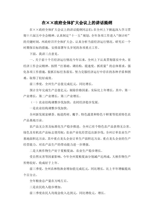 最新-在某某政府全体扩大会议上的讲话提纲 精品