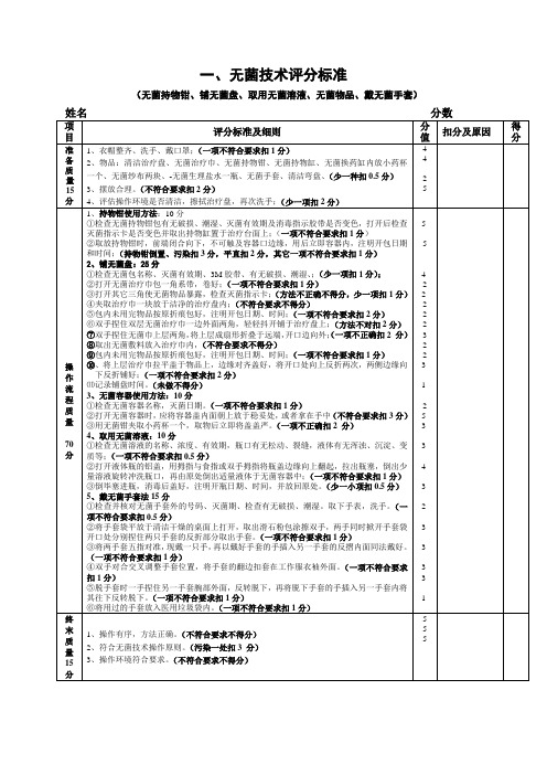 一,无菌技术评分标准