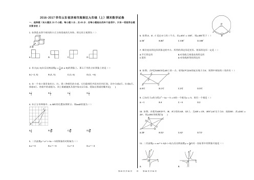 2016-2017学年山东省济南市高新区九年级(上)期末数学试卷