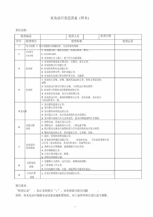 充电桩或充电站日常检查表(仅供参考)