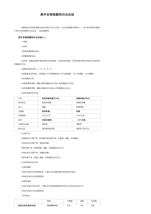 高中生物核酸知识点总结