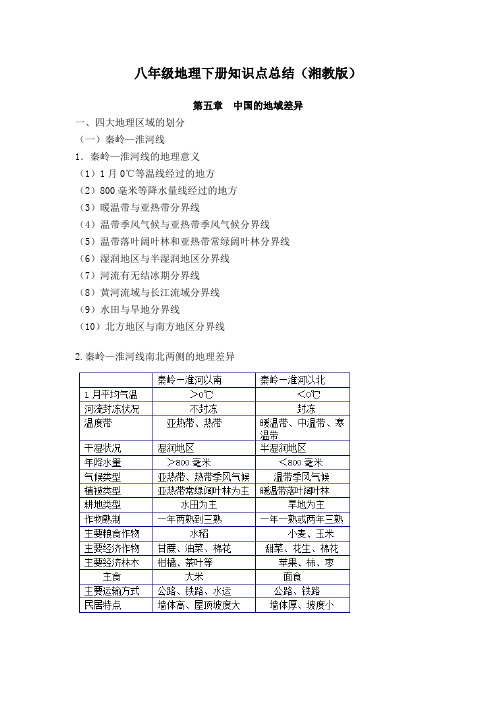 八年级地理下册知识点总结(湘教版)