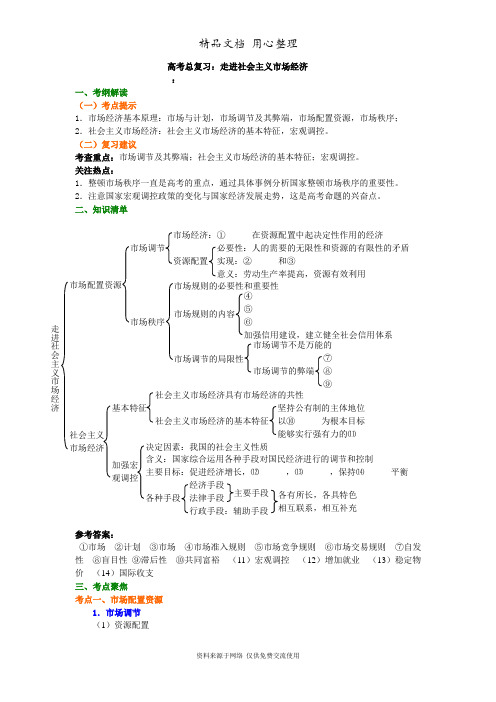 人教版高中政治高考总复习知识讲解走进社会主义市场经济专题