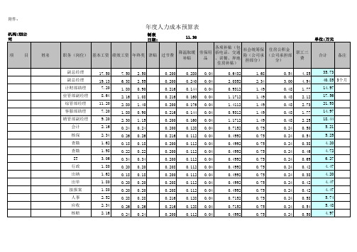 公司年人力成本预算表