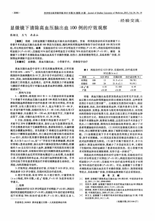 显微镜下清除高血压脑出血100例的疗效观察