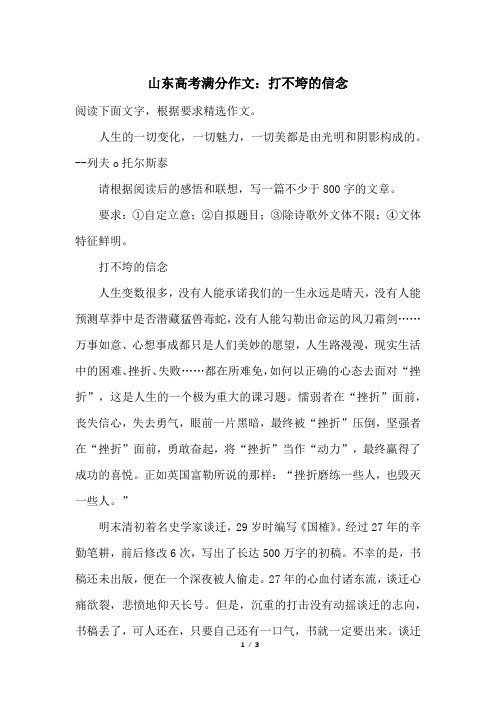 山东高考满分作文：打不垮的信念