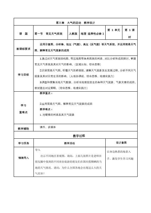 3.1常见天气系统(教学设计)高二地理(人教版2019选择性必修1)