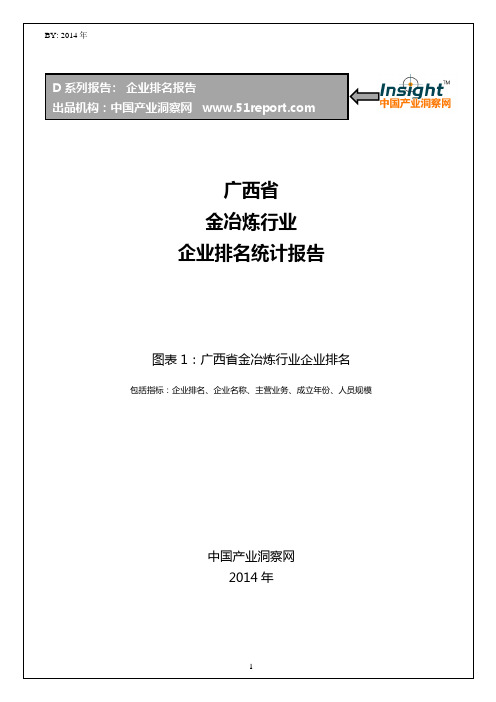 广西省金冶炼行业企业排名统计报告