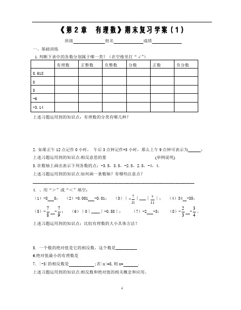 苏教版七上《第2章  有理数》期末复习学案(1)