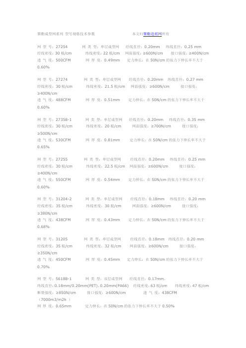 最全的聚酯成型网系列型号规格技术参数