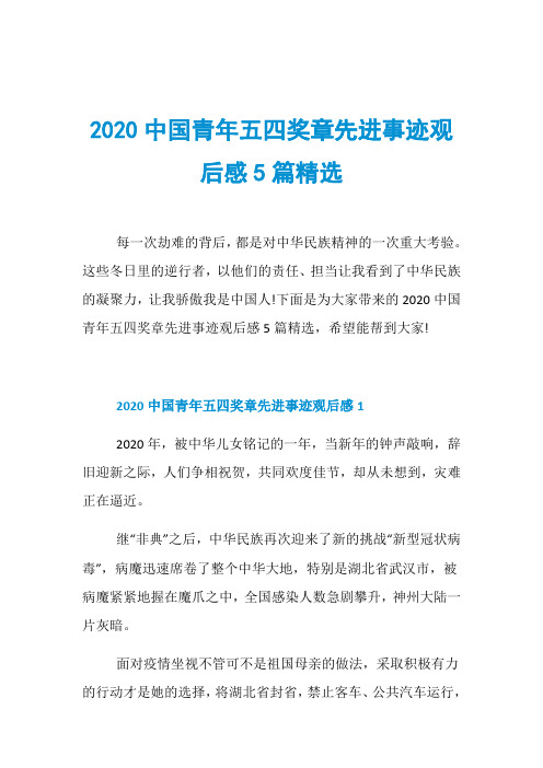 2020中国青年五四奖章先进事迹观后感5篇精选