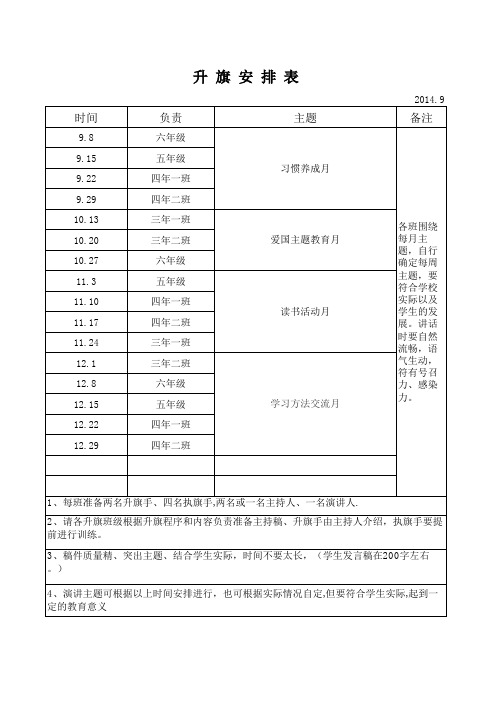 各班升旗安排表