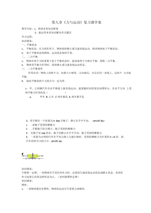 苏科版八年级物理下册第九章 力与运动复习课   学案.doc