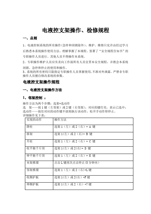 电液控支架操作、检修规程