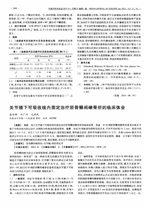 关节镜下可吸收线内固定治疗胫骨髁间嵴骨折的临床体会