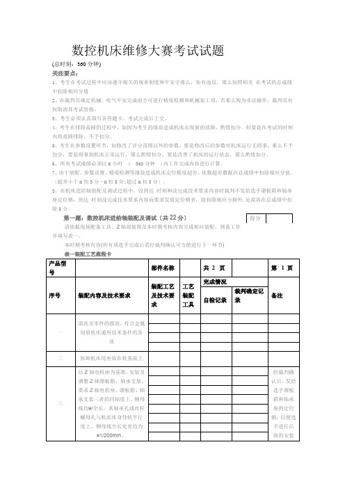 数控机床维修大赛试题